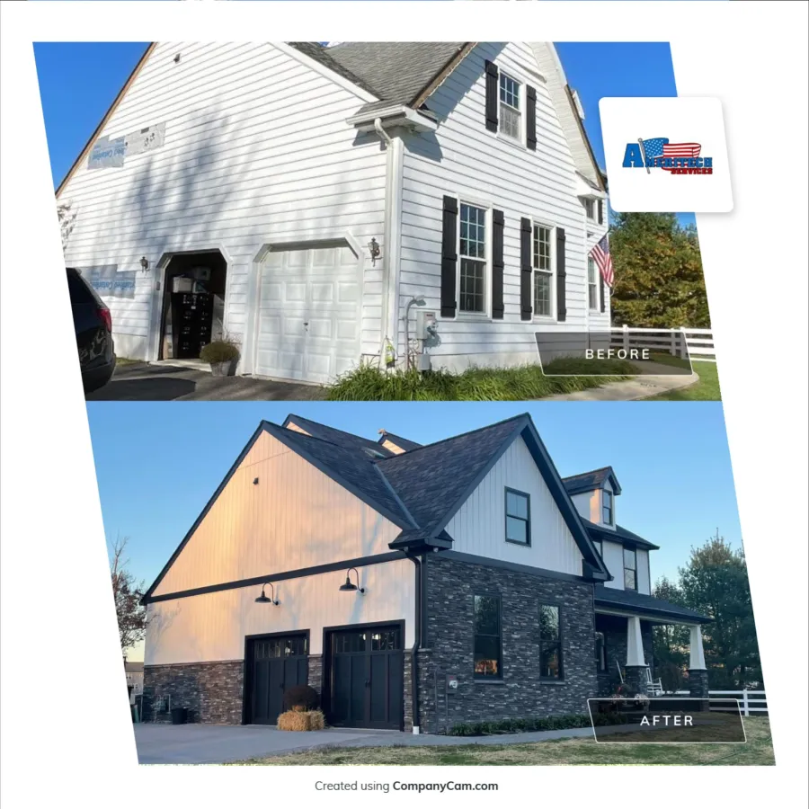 new roof replacement complete exterior remodel new windows new white vertical siding new entry door single with two side panels 